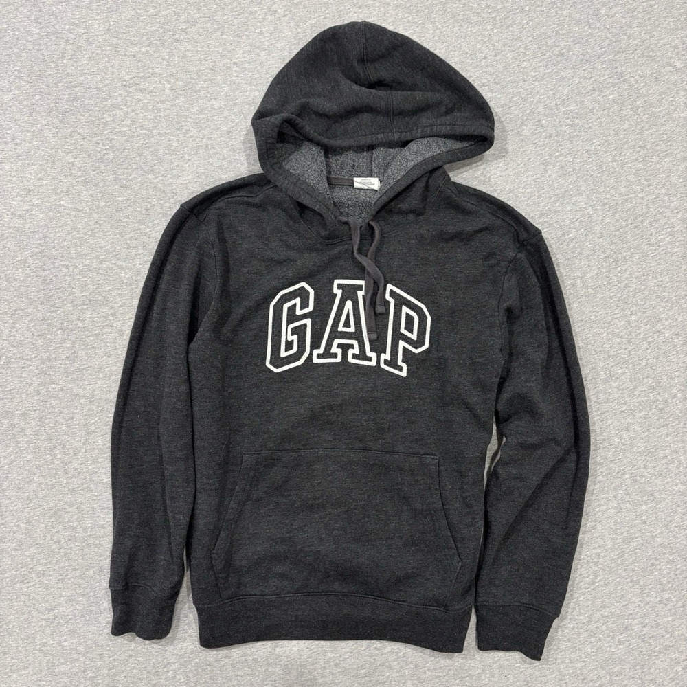 GAP Spell Out Pullover Hoodie Men's Size M Gray Fleece Y2K Style Kangaroo Pocket